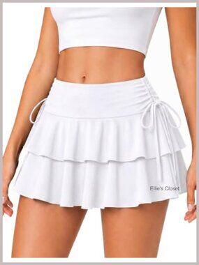 Women High Waisted Pleated Ruffle Skater Mini Skirt Y2K Polyester